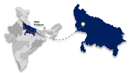 Map of Uttar Pradesh highlighting Agra
