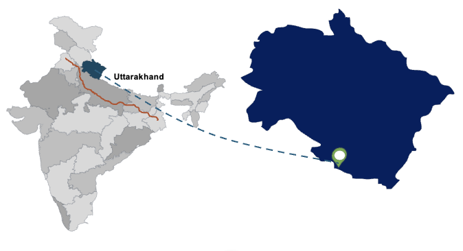 Map of Uttarakhand highlighting Khurpia