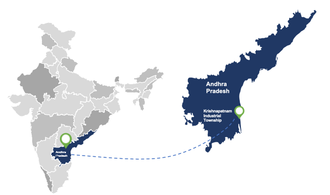 Andhra Pradesh map showing Krishnapatnam Industrial Township