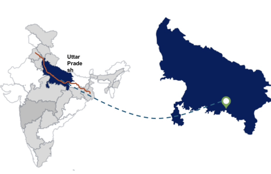 Map of Uttar Pradesh highlighting Prayagraj