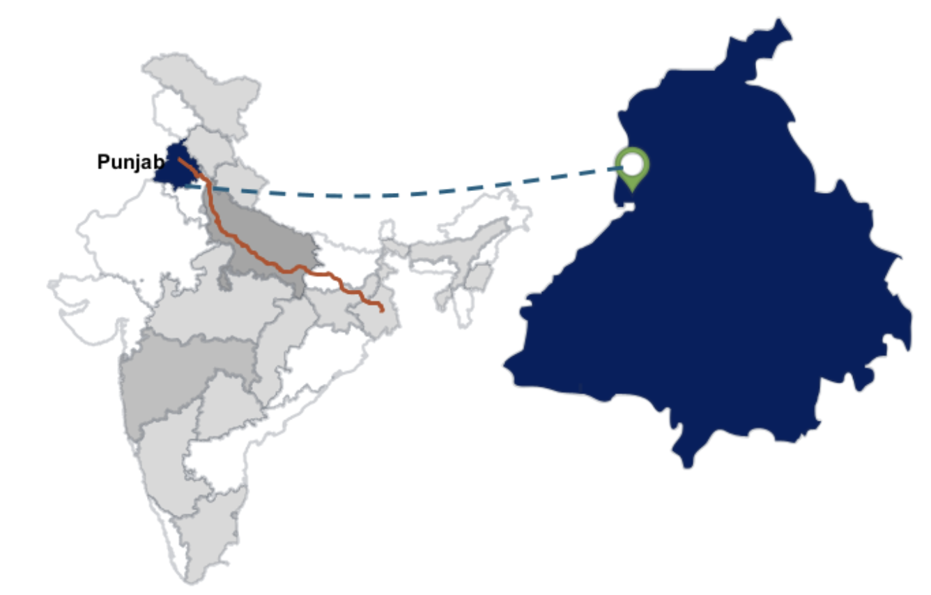 Map of Punjab highlighting Rajpura